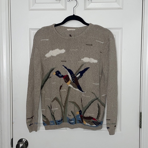 australian knit Sweaters - Australian Vintage Cotton Knit Sweater With Flying Ducks Knitted Size Medium